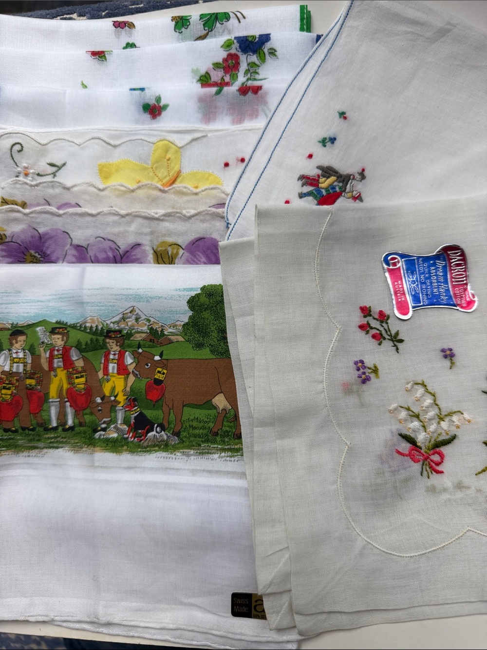 VTG Handkerchief Lot of 8 Floral Butterfly Swiss Embroidered Linen Cotton